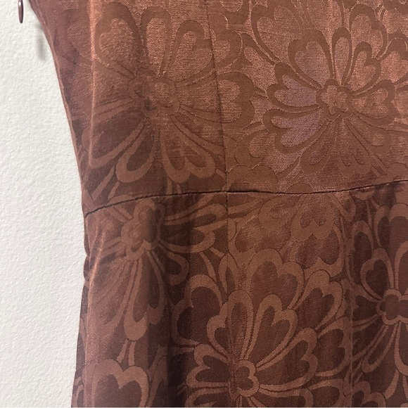 ODILLE Anthropologie NWT Brown Floral Jacquard Tie Front A-Line Dress Size 2 - Picture 7 of 16